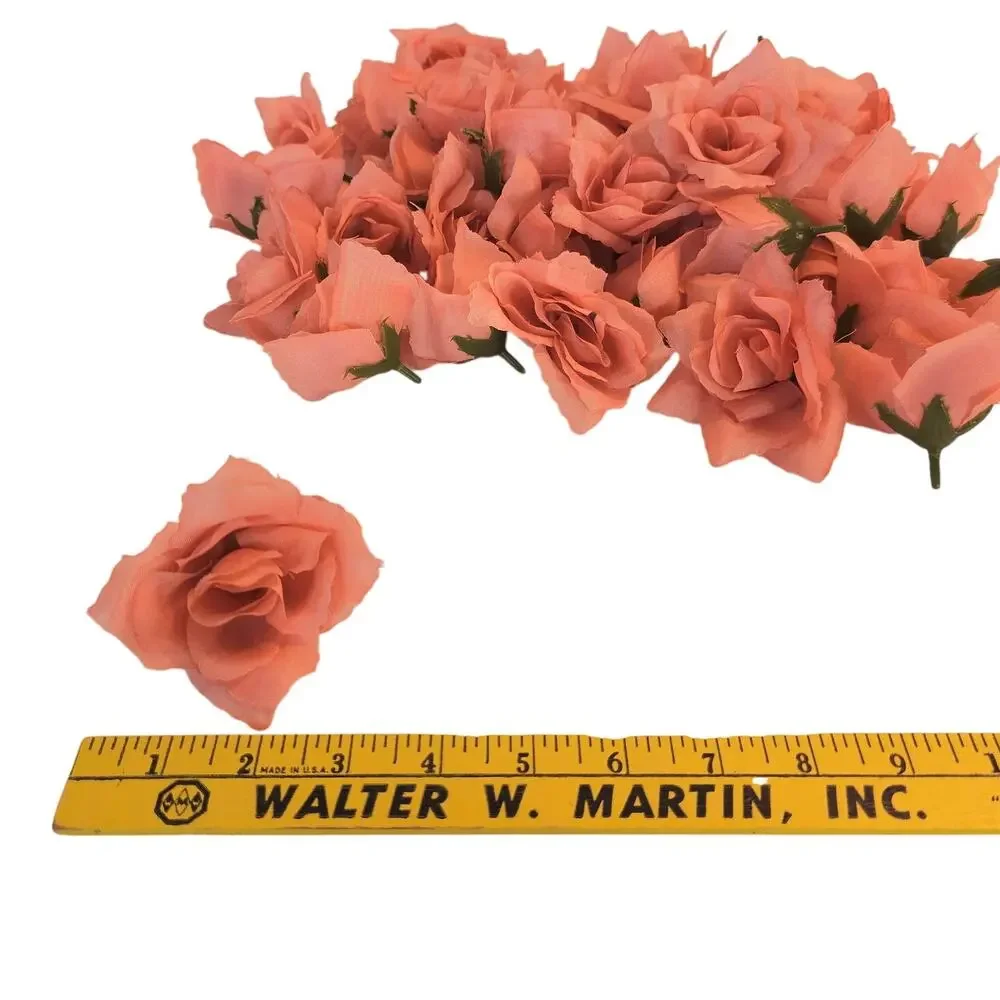 40 Peach Pink Artificial Silk Rose Flower Heads 3